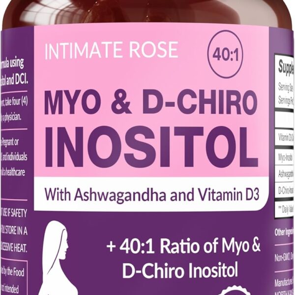 Intimate Rose Myo-Inositol & D-Chiro Inositol Supplement for Women - Hormone Balance & Ovarian Support for Women - Ideal 40:1 Ratio, Vitamin D + Ashwagandha