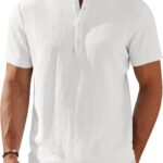 COOFANDY Men's Henley Shirt Short Sleeve Stand Collar Summer Casual Beach Hippie T-Shirts