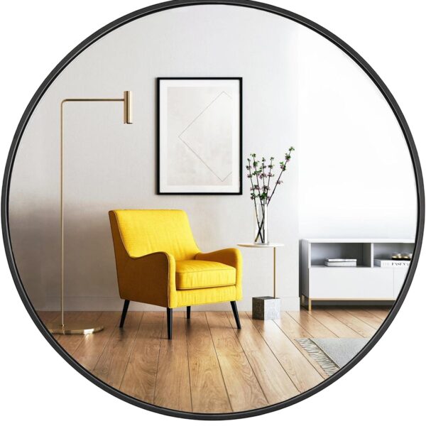 Oruii Round Mirror, Black Round Mirror 24 inch, Circle Wall Mirrors Metal Frame, Black Circular Mirrors for Bathroom, Wall, Living Room, Entryway, Hallway, Vanity, Rustic