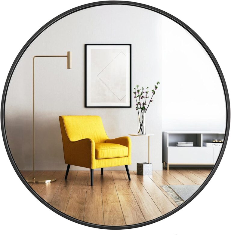 Oruii Round Mirror, Black Round Mirror 24 inch, Circle Wall Mirrors Metal Frame, Black Circular Mirrors for Bathroom, Wall, Living Room, Entryway, Hallway, Vanity, Rustic