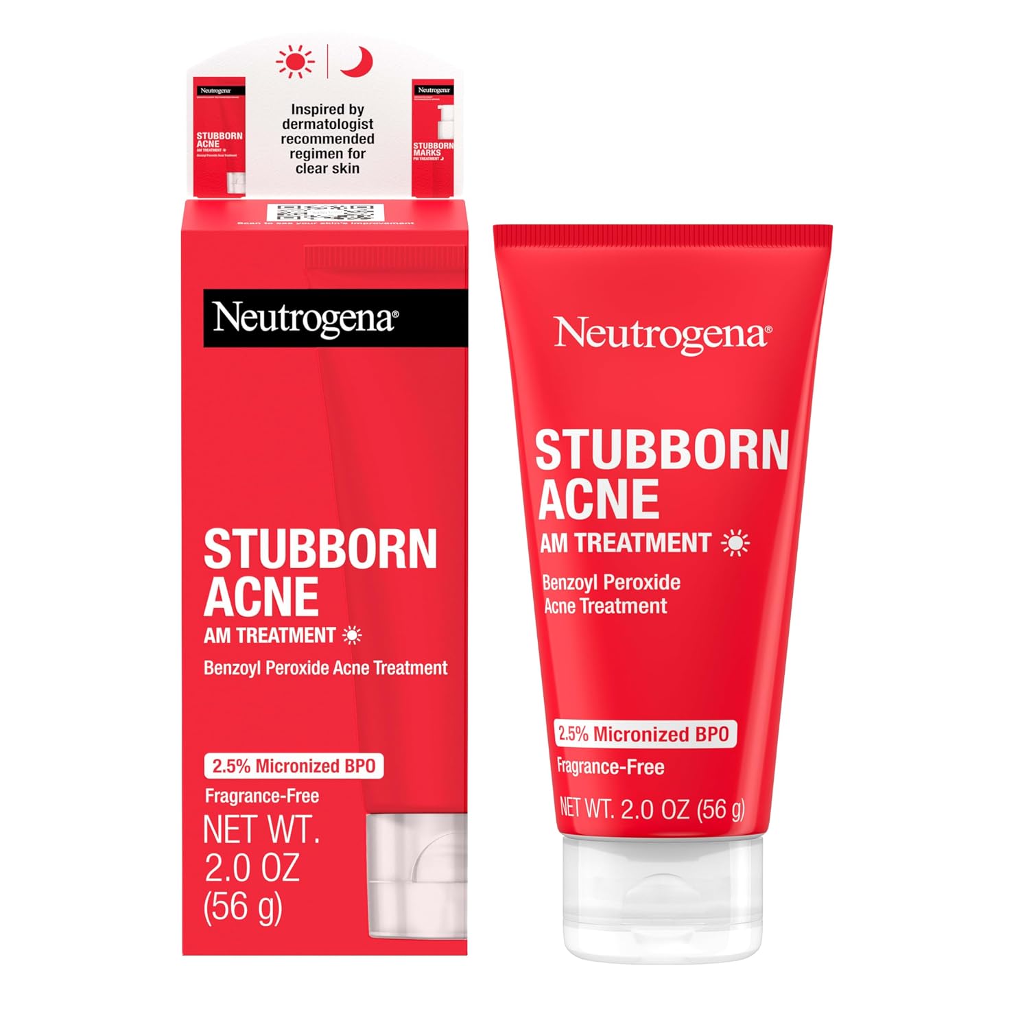 Neutrogena Stubborn Acne AM Face Treatment with 2.5% Micronized Benzoyl Peroxide Acne Medication, Oil-Free Daily Facial Treatment Reduces Size & Redness of Breakouts, Paraben-Free, 2.0 oz | 2.5% Neutrogena Stubborn Acne AM Face Treatment with 2.5% Micronized Benzoyl Peroxide Acne Medication, Oil-Free Daily Facial Treatment Reduces Size & Redness of Breakouts, Paraben-Free, 2.0 oz | 2.5%
