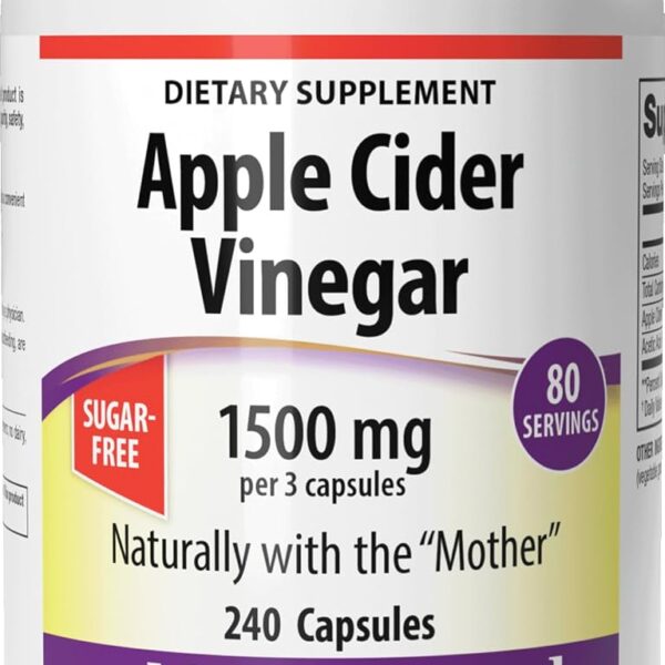 Webber Naturals Apple Cider Vinegar Capsules 1500mg, 240 Capsules | ACV With Mother, High Potency, Natural Digestion Support, Non-GMO, Gluten, Dairy & Sugar Free, 80 Days of Supply