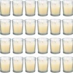 flamecan 24 Pack Clear Glass Filled Ivory Votive Candles. Unscented Votive Candles for Home Dcor Spa Weddings Birthdays Holidays Party
