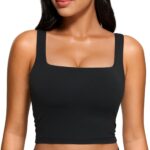 CRZ YOGA Butterluxe Square Neck Crop Tank Tops for Women - Workout Longline Sports Bras Padded Yoga Camisole