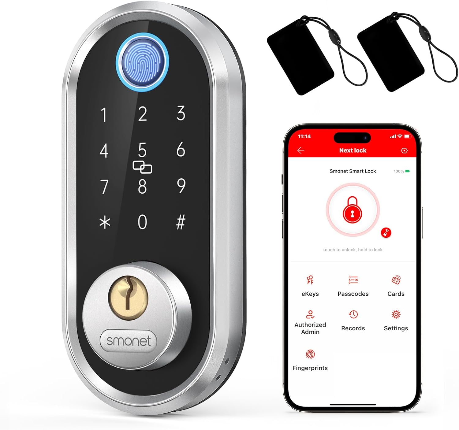 Smart Deadbolt, SMONET Fingerprint Electronic Deadbolt Door Lock with Keypad-Bluetooth Keyless Entry Front Door Digital Keypad App Control, Ekeys Sharing, App Monitoring Auto Lock for Homes and Hotel Smart Deadbolt, SMONET Fingerprint Electronic Deadbolt Door Lock with Keypad-Bluetooth Keyless Entry Front Door Digital Keypad App Control, Ekeys Sharing, App Monitoring Auto Lock for Homes and Hotel