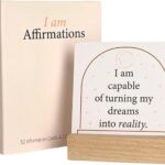 I Am Positive Affirmation Cards | 52 Decor Cards with Wooden Stand | Inspirational Cards with Soothing Colors to Display on Vision Boards | Giftable Affirmations
