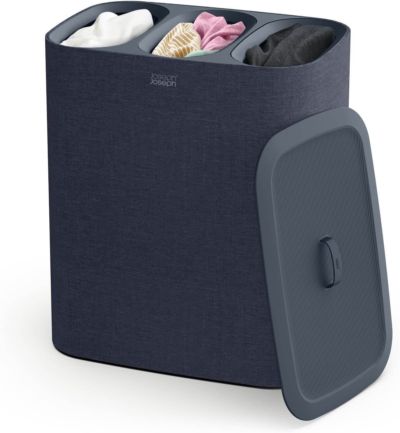 Joseph Joseph Tota Trio 90 liter/23.8 gallon Laundry Hamper Separation Basket with lid, 3 Removable Washing Bags with Handles- Dark Blue Joseph Joseph Tota Trio 90 liter/23.8 gallon Laundry Hamper Separation Basket with lid, 3 Removable Washing Bags with Handles- Dark Blue