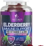 Elderberry Immune Support Gummies - 3X Strength Sambucus Elderberry Gummy with Vitamin C, D3 & Zinc - Natures Black Elderberry Extract - Immune Support Supplement for Adults & Kids - 60 Gummies