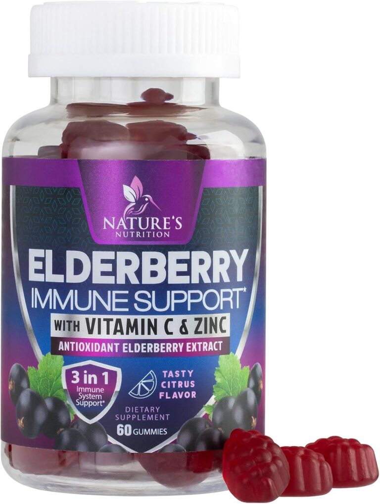 Elderberry Immune Support Gummies - 3X Strength Sambucus Elderberry Gummy with Vitamin C, D3 & Zinc - Natures Black Elderberry Extract - Immune Support Supplement for Adults & Kids - 60 Gummies