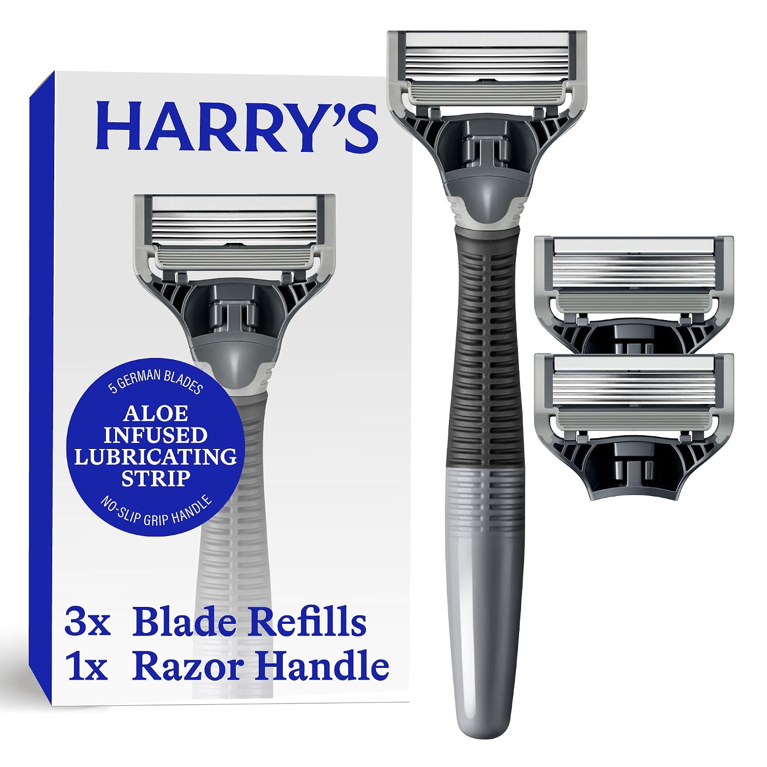 Harry's Original Shaving Kit for Men - Razor Handle and 3 Razor Blade Refill Cartridges - German Engineered - Charcoal Harry's Original Shaving Kit for Men - Razor Handle and 3 Razor Blade Refill Cartridges - German Engineered - Charcoal