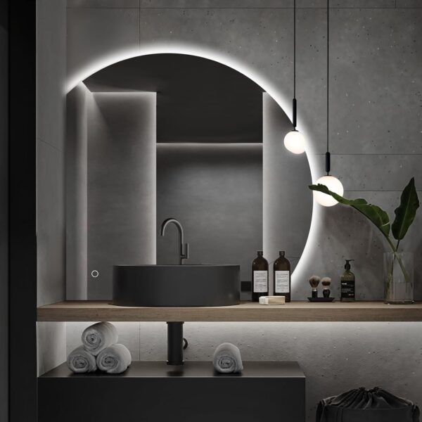 Niccy 32" LED Bathroom Mirror with Lights, Half Moon Led Mirrors, Irregular Backlit Mirrors for Entryway, Anti-Fog, Dimmable, Makeup Mirror, Explosion Proof, Round Lighted Vanity Mirrors, White Light