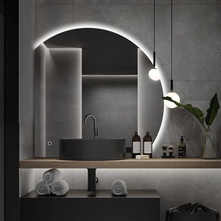 Niccy 32" LED Bathroom Mirror with Lights, Half Moon Led Mirrors, Irregular Backlit Mirrors for Entryway, Anti-Fog, Dimmable, Makeup Mirror, Explosion Proof, Round Lighted Vanity Mirrors, White Light