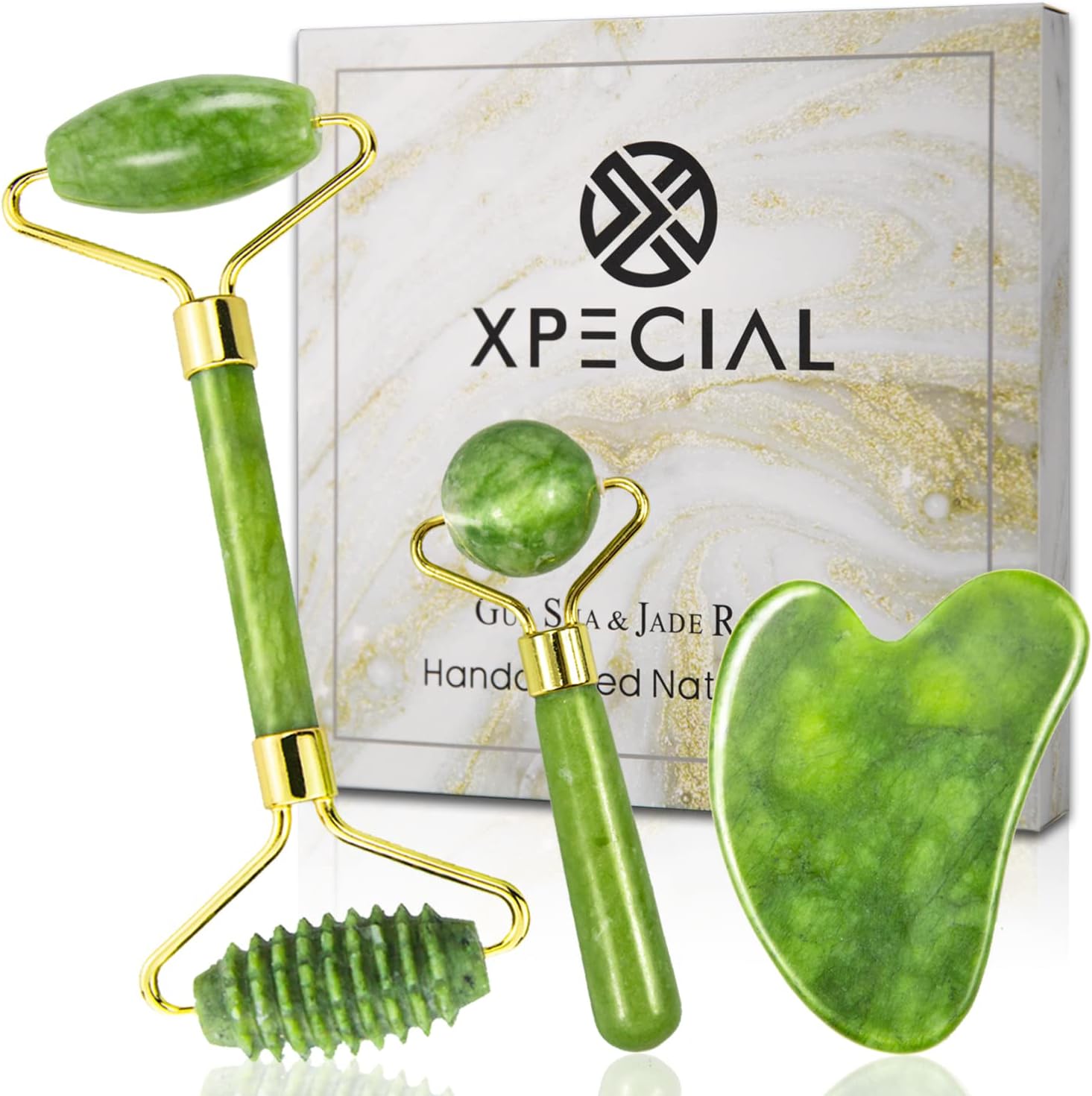 Gua Sha & Jade Roller 3 in 1, Face Roller, Guasha Facial Massage Skin Care Tool Set, Massager for Removal of Wrinkles & Eye Puffiness, Anti-Aging & Body Relaxation Gua Sha & Jade Roller 3 in 1, Face Roller, Guasha Facial Massage Skin Care Tool Set, Massager for Removal of Wrinkles & Eye Puffiness, Anti-Aging & Body Relaxation