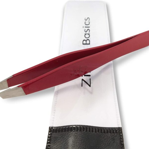 Tweezers  Surgical Grade Stainless Steel - Slant Tip for Expert Eyebrow Shaping and Facial Hair Removal  with Protective Pouch - Best Tweezer for Men and Women (Ruby Red)