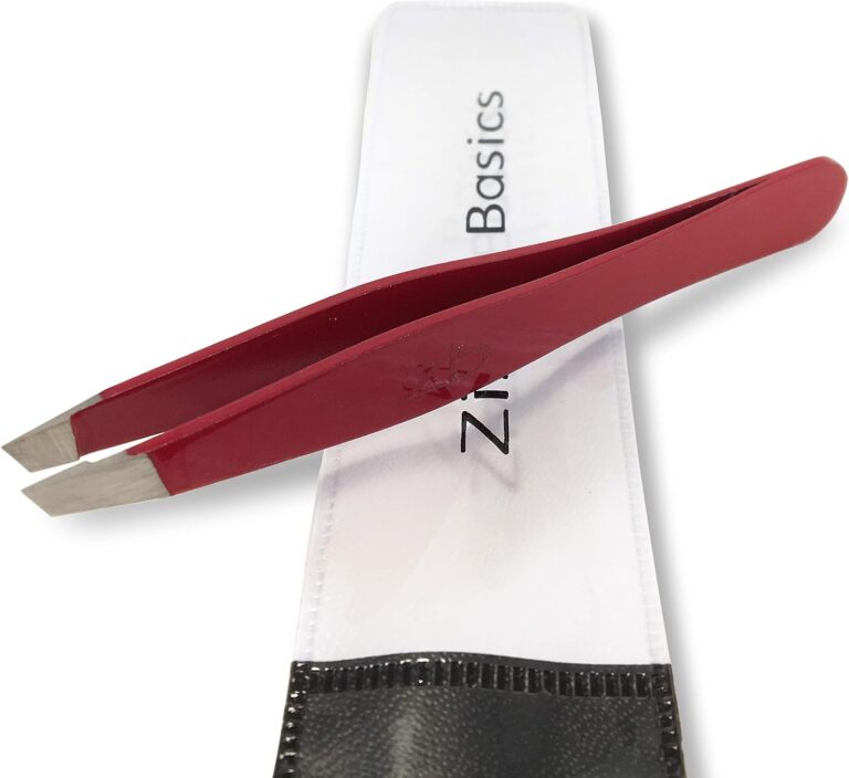 Tweezers  Surgical Grade Stainless Steel - Slant Tip for Expert Eyebrow Shaping and Facial Hair Removal  with Protective Pouch - Best Tweezer for Men and Women (Ruby Red)
