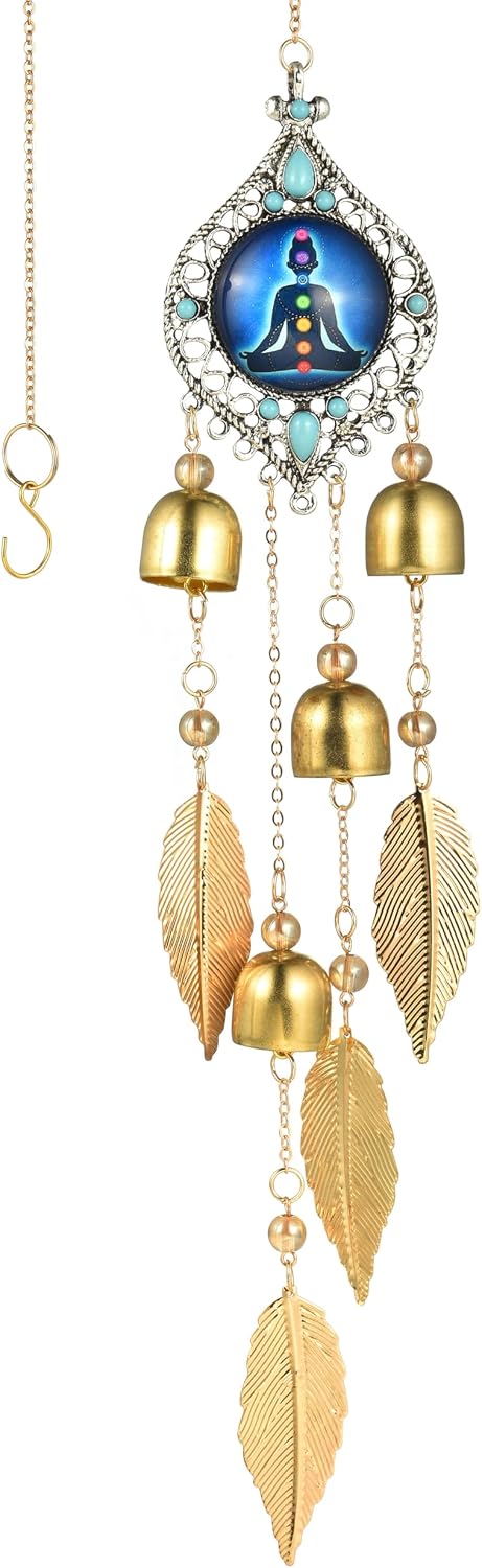 7 Chakra Meditation Pendant - Metal Leaves and Bell Sound Crisp and Pleasant, Suitable for Home Decoration in Yoga Spaces and Garden Scenes, and is The Preferred Gift for Meditators (Meditation Bell)