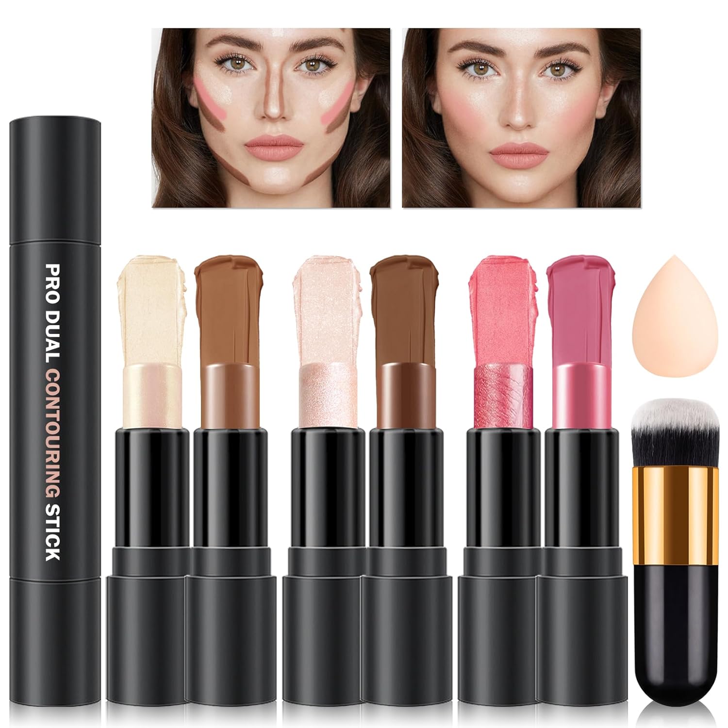 CAHIUYOA 6 Colors Cream Contour Stick Makeup Kit,Makeup Contour Kit (Set A) | Double-ended Design,Highlighter,Bronzer and Blush Stick for Cheeks,Waterproof Face Highlighter,Lightweight,Easy to Sculpt CAHIUYOA 6 Colors Cream Contour Stick Makeup Kit,Makeup Contour Kit (Set A) | Double-ended Design,Highlighter,Bronzer and Blush Stick for Cheeks,Waterproof Face Highlighter,Lightweight,Easy to Sculpt