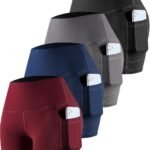 CHRLEISURE Womens Biker Yoga Shorts with Pockets: High Waisted Tummy Control Spandex Workout Athletic Gym Shorts 4 Packs