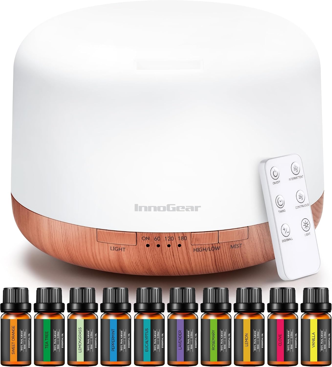 InnoGear Aromatherapy Diffuser & 10 Essential Oils Set, 500ml Essential Oil Diffuser with Remote Control Mother's Gift Ultrasonic Cool Mist Scent Humidifier Vaporizer Auto-Off Timer for Home, Yellow InnoGear Aromatherapy Diffuser & 10 Essential Oils Set, 500ml Essential Oil Diffuser with Remote Control Mother's Gift Ultrasonic Cool Mist Scent Humidifier Vaporizer Auto-Off Timer for Home, Yellow