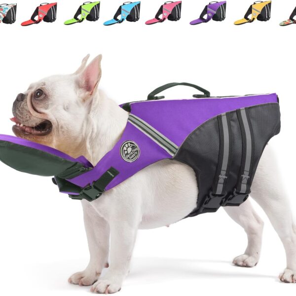 Mklhgty Dog Life Jacket, Reflective Dog Life Vest with Removable Neck Float High Buoyancy for Swimming and Boating, Ripstop Pet Safety Swimsuit Rescue Handle for Small Medium Large Dogs