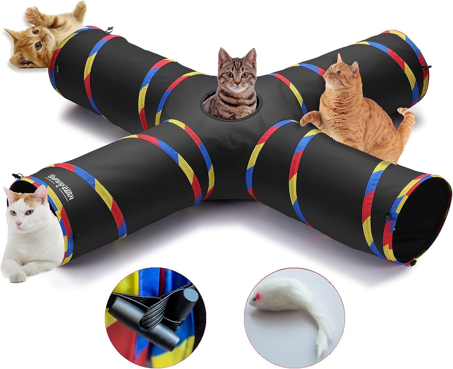4 Way Large Cat Tunnels for Indoor Cats - 10" Diameter & 47" Long Play Tunnel Toy - Cat Tube with Play Ball & Mouse Toy - Interactive Peephole (Black) 4 Way Large Cat Tunnels for Indoor Cats - 10" Diameter & 47" Long Play Tunnel Toy - Cat Tube with Play Ball & Mouse Toy - Interactive Peephole (Black)