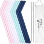 Hiware 12 Pcs Reusable Silicone Drinking Straws with Travel Case - Long Drinking Straws for 30 oz and 20 oz Tumblers, 2 Cleaning Brushes