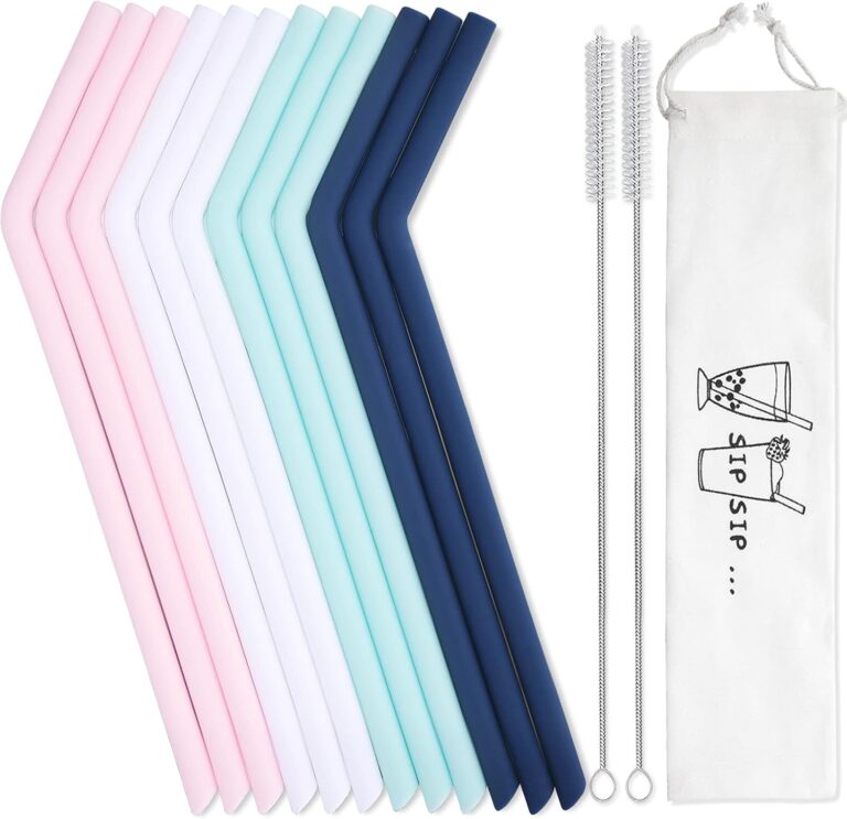 Hiware 12 Pcs Reusable Silicone Drinking Straws with Travel Case - Long Drinking Straws for 30 oz and 20 oz Tumblers, 2 Cleaning Brushes
