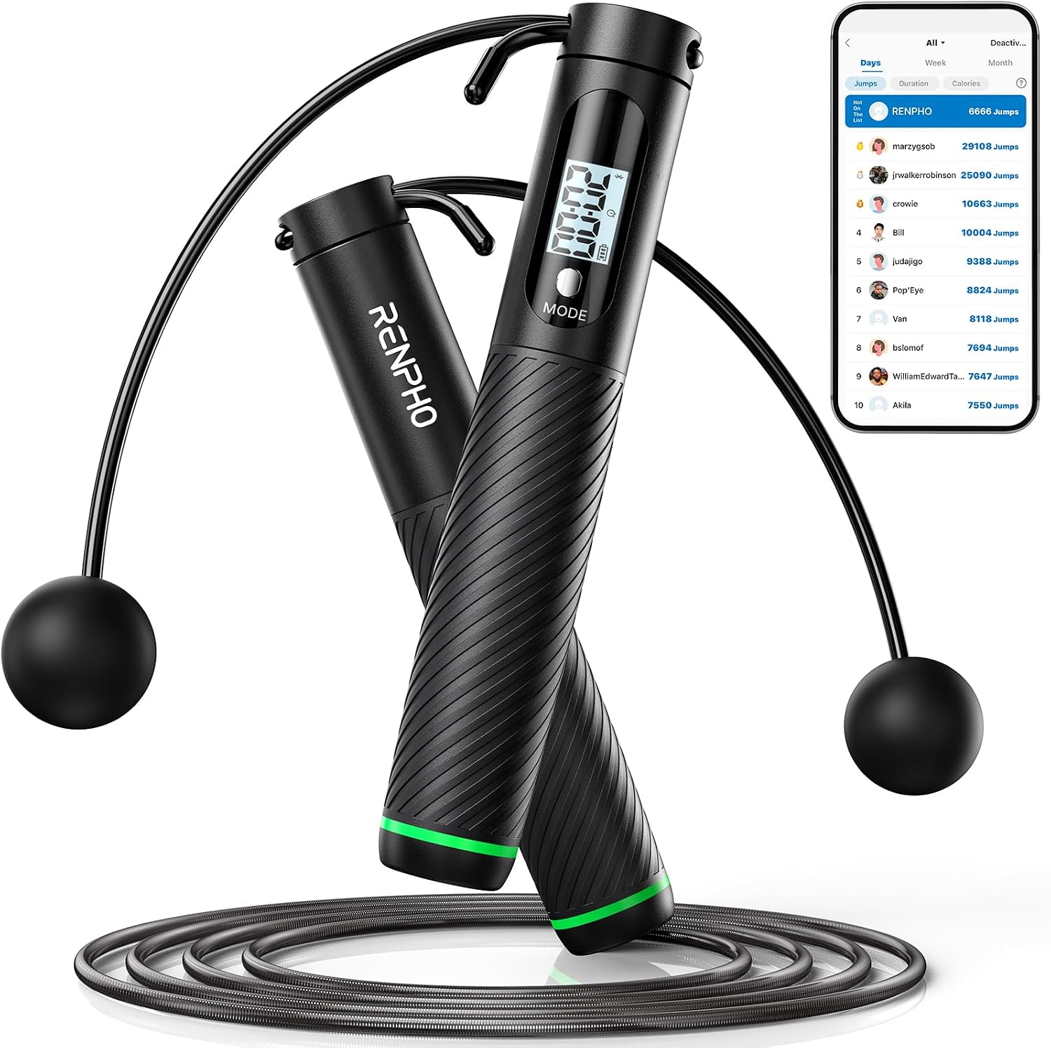 RENPHO Cordless Jump Rope, Weighted Jump Rope with Counter, Jump Ropes for Fitness, Smart Skipping Rope for Crossfit RENPHO Cordless Jump Rope, Weighted Jump Rope with Counter, Jump Ropes for Fitness, Smart Skipping Rope for Crossfit
