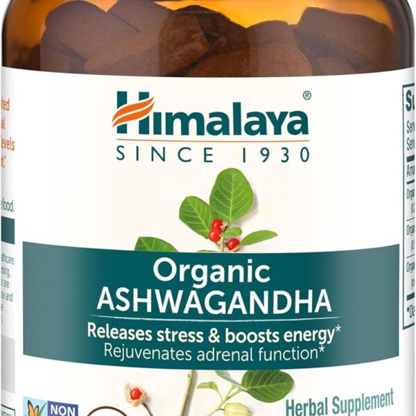 Himalaya Organic Ashwagandha Root, 60 Day Supply - Herbal Adrenal Support Supplements for Stress Relief and Energy Support - USDA Organic, Non-GMO, Vegan, Gluten Free, No Additives, 670 mg, 60 Caplets