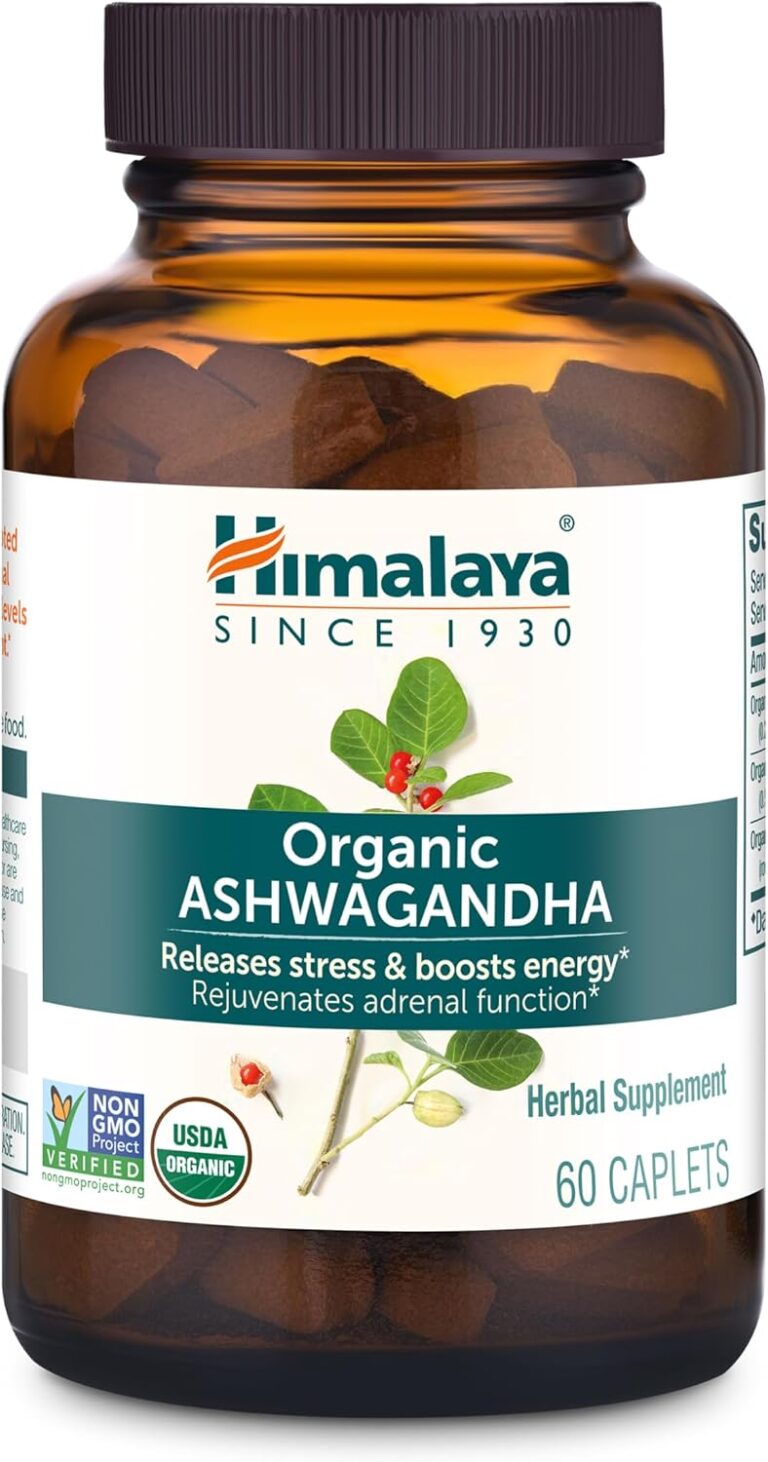 Himalaya Organic Ashwagandha Root, 60 Day Supply - Herbal Adrenal Support Supplements for Stress Relief and Energy Support - USDA Organic, Non-GMO, Vegan, Gluten Free, No Additives, 670 mg, 60 Caplets
