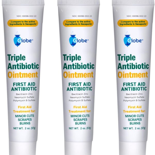 Globe (3 Pack) (2 oz) Triple Antibiotic First Aid Antibiotic Ointment, 24-Hour Infection Protection, Wound Care Treatment for Minor Scrapes, Burns and Cuts (Total 6 oz)