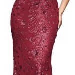 Womens Sequined Long Evening Gown Glamous Sleeveless V-Neck Mermaid Prom Dress for Wedding Party Club Occasions