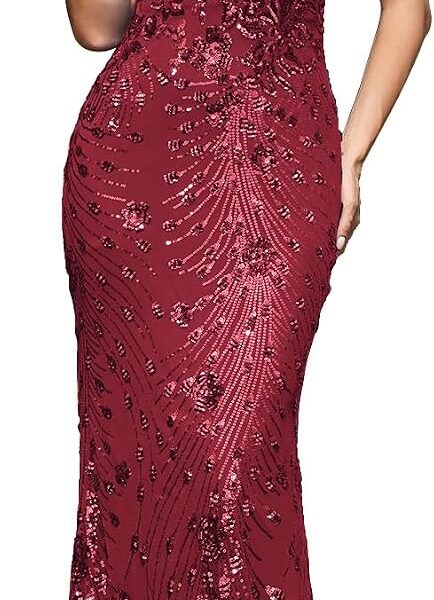 Womens Sequined Long Evening Gown Glamous Sleeveless V-Neck Mermaid Prom Dress for Wedding Party Club Occasions