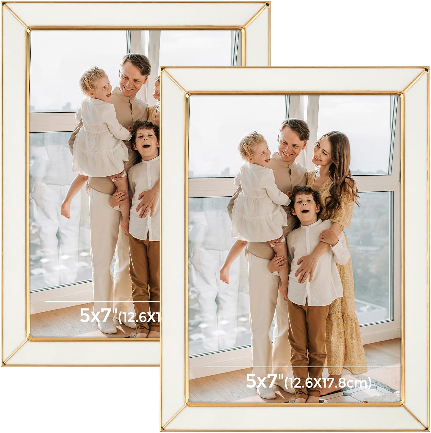 Frametory Enamel Picture Frame - 5x7 Gold Metal Edge White Enamel Picture Frame With Easel and Velvet Back for Tabletop Display, Bookshelf, 5x7 Wall Decoration, Photo Frames-2 Set Frametory Enamel Picture Frame - 5x7 Gold Metal Edge White Enamel Picture Frame With Easel and Velvet Back for Tabletop Display, Bookshelf, 5x7 Wall Decoration, Photo Frames-2 Set