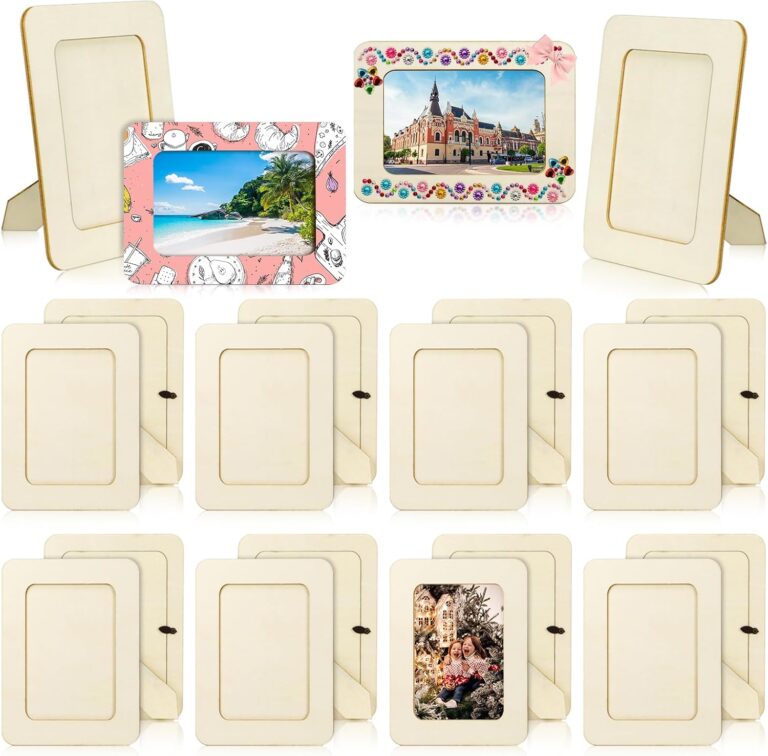 VOKOY 20 Pack Wooden Picture Frames for Crafts, DIY Wood Craft Picture Frames Bulk for 4" x 6" Photos,Unfinished Standing Photo Frames DIY Crafts Wood Decorate for Birthday Party Gifts