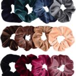 Whaline 12 Pack Hair Scrunchies Premium Velvet Scrunchy Elastic Hair Bands for Girls, Women Hair Accessories (12 Colors) | Velvet Scrunchies Bobbles, Soft Elastic Hair Bands, Hairs Accessory & Gift for Teen Girls Women