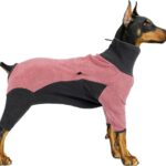 Winter Dog Coat, Warm Fleece Jacket, Windproof Pullover Bodysuit, Fullbody Dog Pajamas Onesie - Cold Weather Clothes (Large, Pink)