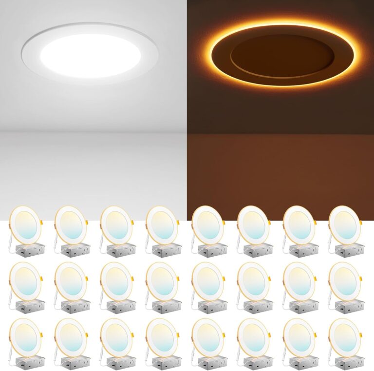 Amico 24 Pack 6 Inch 5CCT LED Recessed Ceiling Light with Night Light, 2700K/3000K/3500K/4000K/5000K Selectable Ultra-Thin Recessed Lighting, 12W=110W, 1100LM, Dimmable Canless Wafer Downlight ETL&FCC