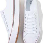 FRACORA Womens White Black Canvas Sneakers Low Top Canvas Shoes for Women Tennis Shoes