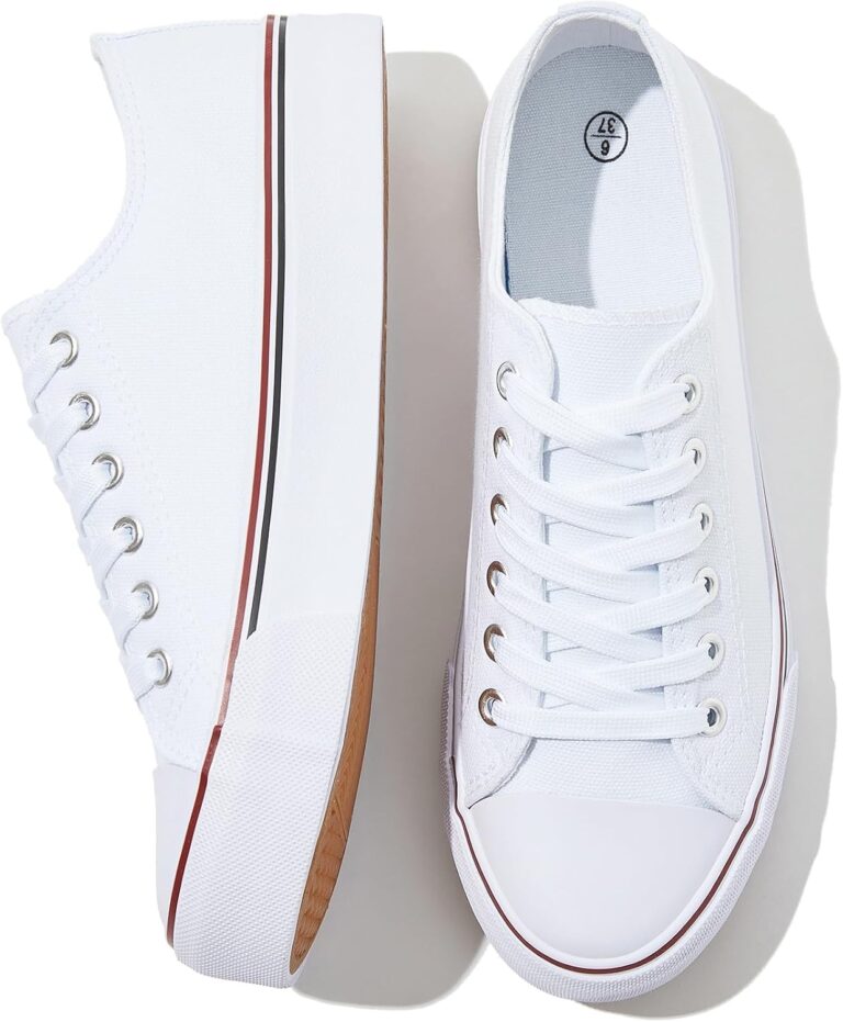 FRACORA Womens White Black Canvas Sneakers Low Top Canvas Shoes for Women Tennis Shoes