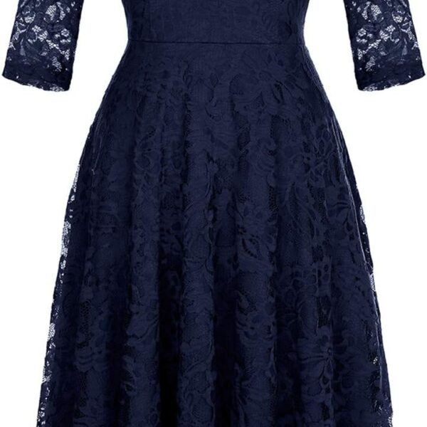 Dressystar Womens Long-Sleeve Wedding Guest Dress A-Line Lace Formal Party Cocktail Midi Dress Prom Gown