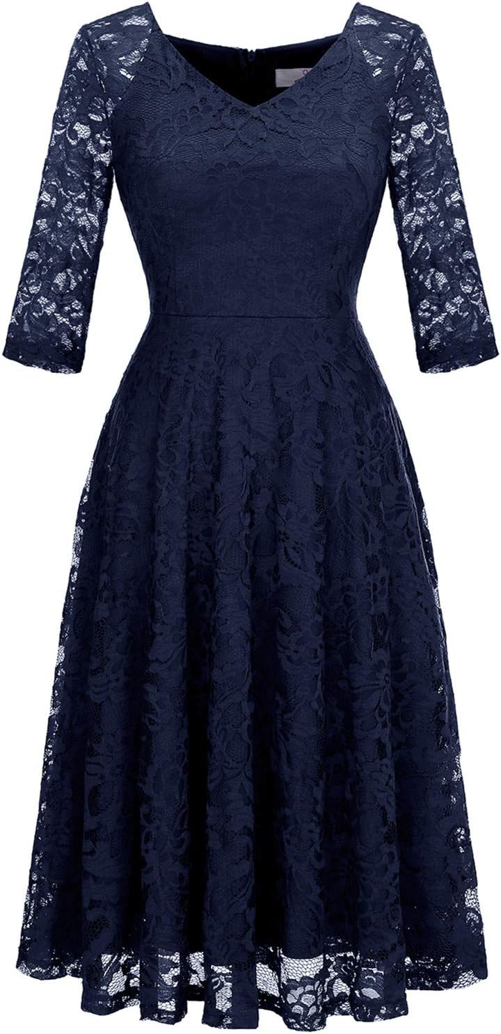 Dressystar Womens Long-Sleeve Wedding Guest Dress A-Line Lace Formal Party Cocktail Midi Dress Prom Gown Dressystar Womens Long-Sleeve Wedding Guest Dress A-Line Lace Formal Party Cocktail Midi Dress Prom Gown