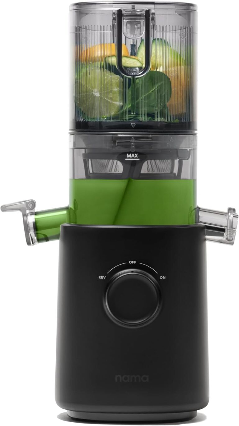 Nama J3 Compact Cold Press Juicer  Space Saving & Self Feeding for Hands-Free Operation  Lightweight, Portable Zero Waste Slow Masticating Juicer  Easy Cleanup & Assembly - Black