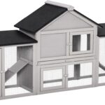 PawHut 83" L Outdoor Rabbit Hutch with Double Runs, Large Guinea Pig Cage Indoor, Wooden Bunny Hutch with Weatherproof Roof, Removable Tray, Ramps, Gray