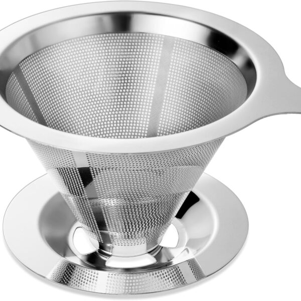 ANNMEXX Upgraded Pour Over Coffee Filter, Coffee Dripper, Paperless Mess Stainless Steel Coffee Filter, Maker One to Two Cup, Keeping Nature Coffee Flavour, Easy to Use and Clean (Large)