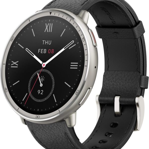 Amazfit Active 2 Premium Smart Watch Fitness Tracker (Round) for Android & iPhone, 10 Day Battery, Water Resistant, GPS Maps, Heart & Sleep Monitor, HYROX Mode, Sapphire Glass, Leather + Sport Strap