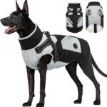 FUAMEY Dog Winter Jackets for Large Dogs,Dog Coat with Harness Built in,Waterproof Dogs Snowsuits Warm Pet Jacket Zip Up Fleece Cold Weather Coats Reflective Puppy Vest with Pocket Black 2XL