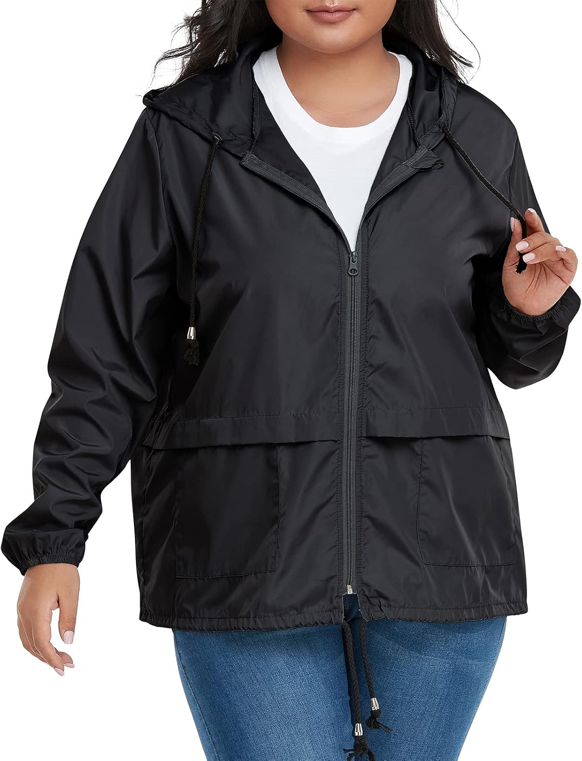 American Trends Women Plus Size Light RainCoat Jackets Packable Hooded Waterproof Windbreaker for Women American Trends Women Plus Size Light RainCoat Jackets Packable Hooded Waterproof Windbreaker for Women