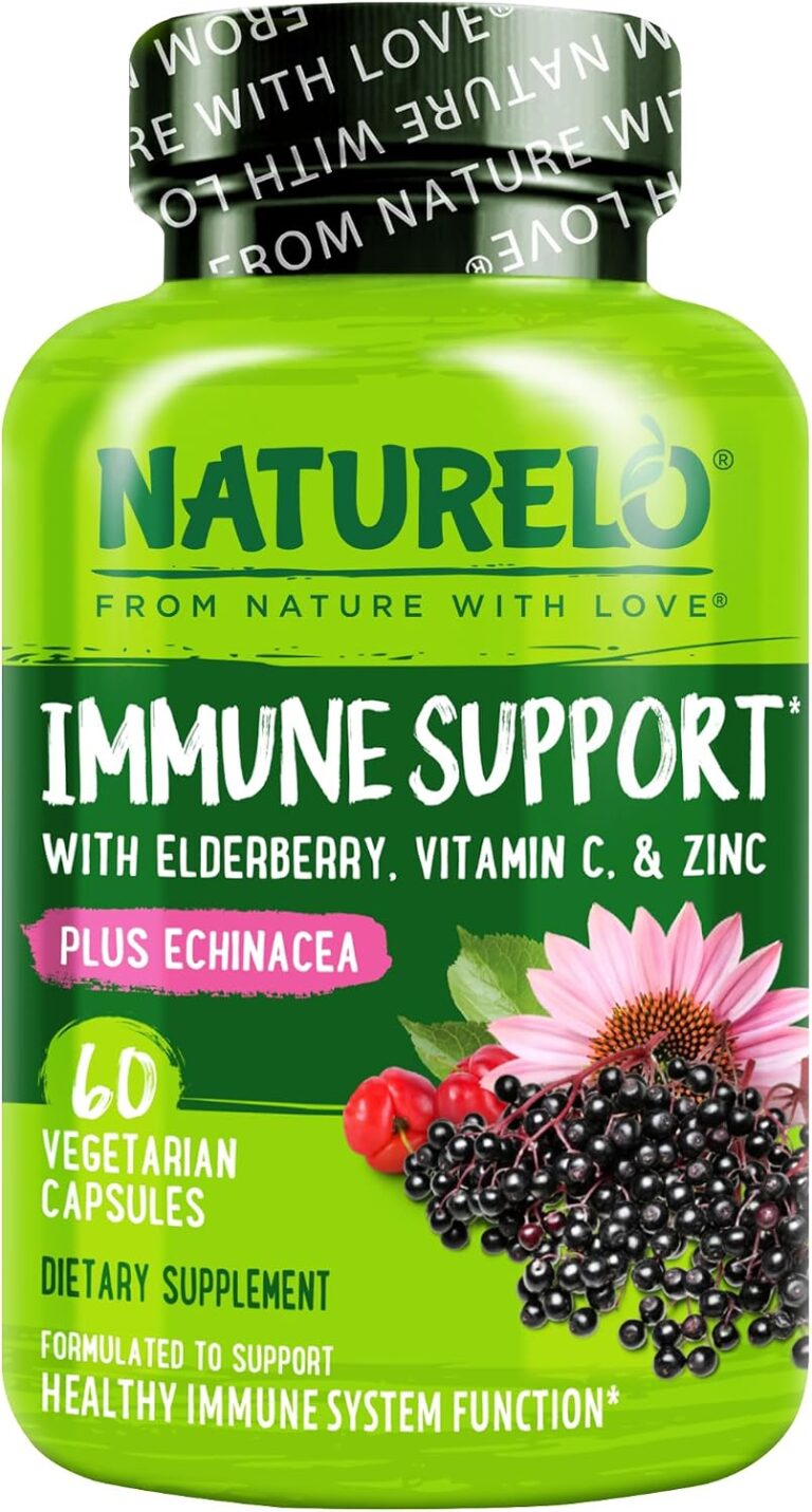 NATURELO Immune Support  Vitamin C, Elderberry, Zinc, Echinacea  Natural Immunity Boost w/Antioxidant, Herbal & Mineral Defense - 60 Vegan Capsules