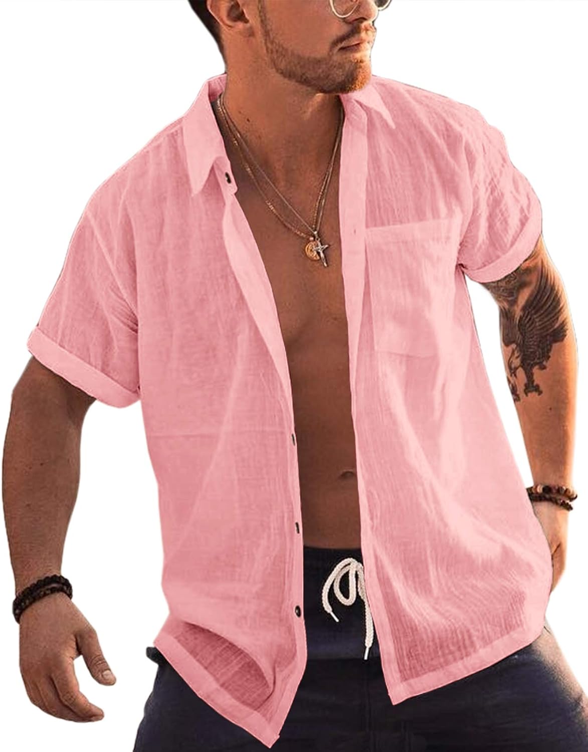 Bbalizko Mens Short Sleeve Button Up Shirts Linen Cotton Beach Tops Spread Collar Plain Summer T Shirt with Pocket Bbalizko Mens Short Sleeve Button Up Shirts Linen Cotton Beach Tops Spread Collar Plain Summer T Shirt with Pocket